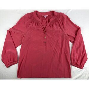 Lilly Pulitzer Size S Hot Pink Elsa 100% Silk Long Sleeve Blouse Gold Buttons